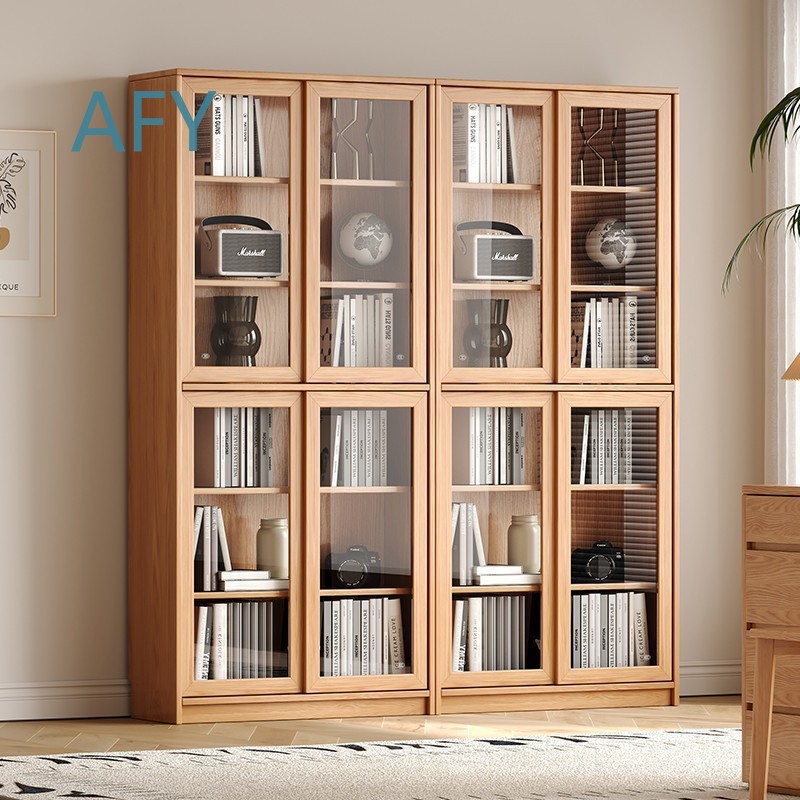 Muji Home Storage - Solid Oak Bookcase with Sliding Glass