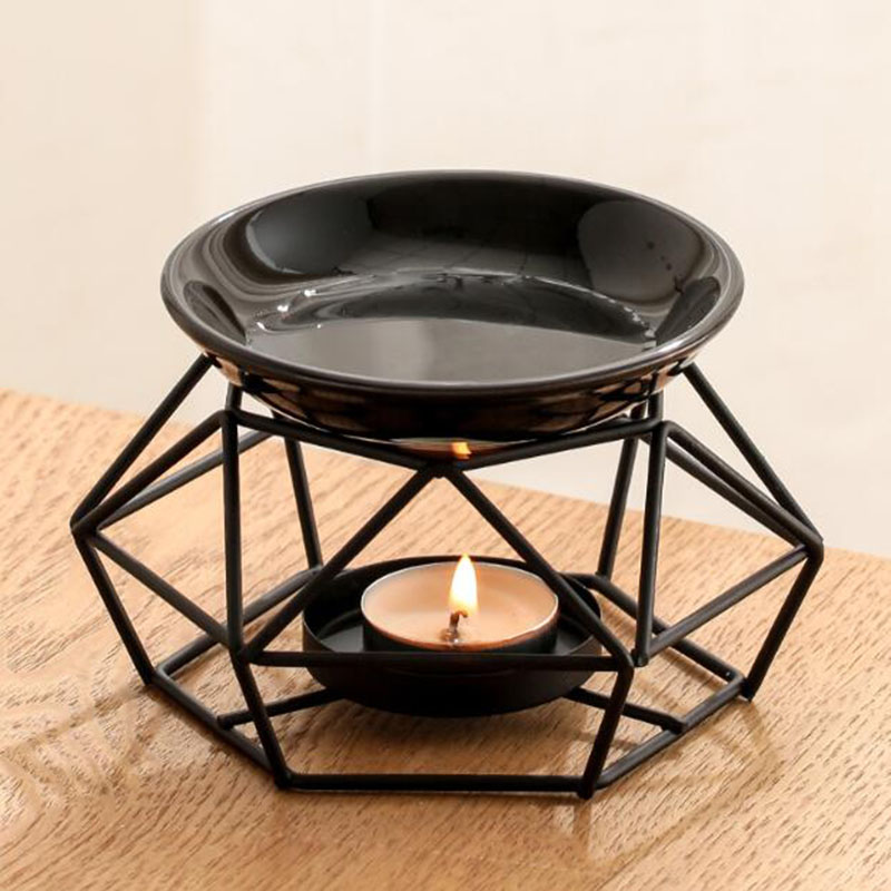 Home Fragrance Lamp - Ceramic Bowl Iron Rack Black Color
